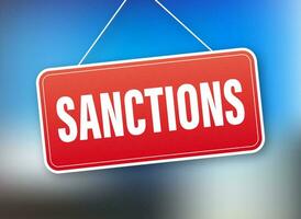 Sanctions prohibitive red sign on white background. Vector illustration.
