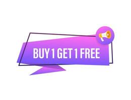 Megaphone banner, business concept with text Buy 1 Get 1 Free. Sale tag. Vector stock illustration.