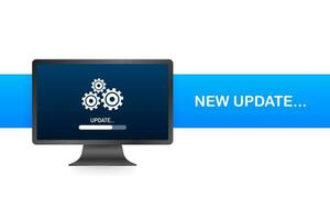 System software update, data update or synchronize with progress bar on the screen. Vector Illustration.