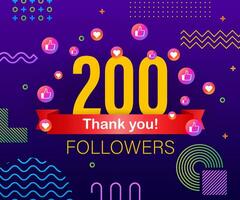 Thank you 200 followers numbers. Congratulating multicolored thanks image for net friends likes vector