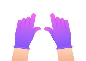 Hands putting on protective pinc gloves. Latex gloves. Vector stock illustration