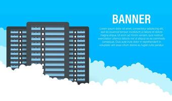 Data center. Mainframe service concept banner, server rack. Server room concept, data bank center. Vector illustration