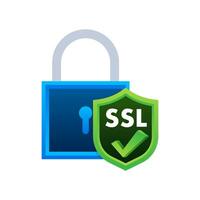 SSL Secure connection icon vector illustration isolated on white background, flat style secured ssl shield symbols