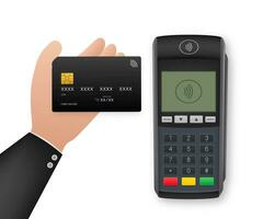 Contactless Payment Methods Mobile smart phone and wireless POS Terminal realistic style. Vector stock illustration.