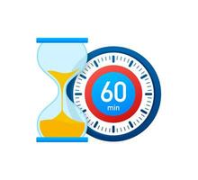 The 60 minutes, stopwatch vector icon. Stopwatch icon in flat style, timer on on color background. Vector illustration