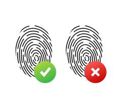 Fingerprint simple round icon, accepted and rejected state authentication vector