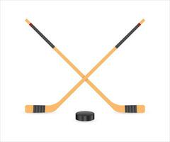 Ice Hockey puck and sticks. Sport symbol. Vector Illustration isolated on white background.