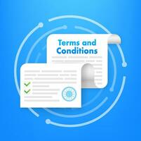 Terms and conditions. Protecting personal data. Document paper, contract. Vector stock illustration