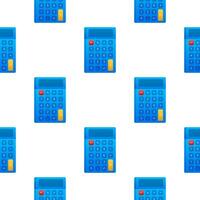 Blue calculator pattern on white background. Modern design. Electronic portable calculator. Vector stock illustration