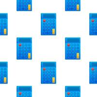 Blue calculator pattern on white background. Modern design. Electronic portable calculator. Vector stock illustration