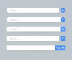 Set Search bar vector element design, set of search boxes ui template isolated on blue background