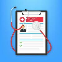 Clipboard in doctors hand. Make notes in patient card. medical report. analysis or prescription concept. Vector illustration.