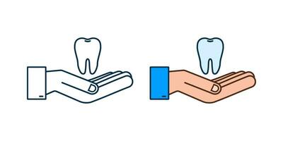 Teeth icon dentist. Healthy Teeth in hands. Human Teeth. Vector illustration