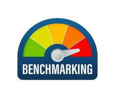 Benchmarking Speedometer, general indicator, business concept. Vector stock illustration.