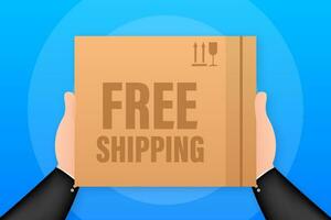 Free Shipping Cardboard Box on white background. Vector stock illustration