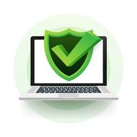 Data Protection on laptop, privacy, and internet security. Vector stock illustration