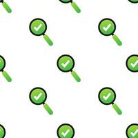Checkmark with loupe. Green approved pattern on white background. Vector stock illustration