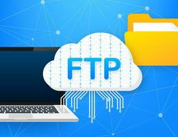 FTP file transfer icon on laptop. FTP technology icon. Transfer data to server. Vector illustration