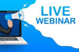 Live webinar, megaphone no laptop screen. Can be used for business concept. Vector stock illustration