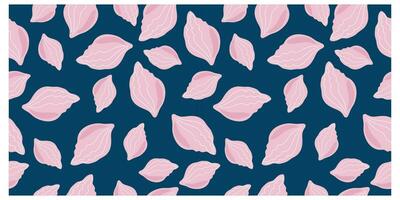 Elegant seamless pattern with pink hand drawn seashell on dark bleu background. Vector ocean themed design.