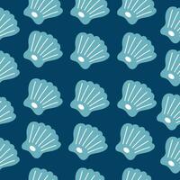 Hand drawn seamless square pattern with blue sea shell. Vector ocean themed design.