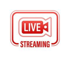 Live streaming flat logo   red vector design element with play button. Vector illustration.