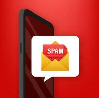 No spam. Spam Email Warning. Concept of virus, piracy, hacking and security. Envelope with spam. Vector illustration