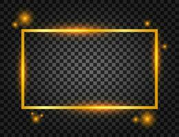 Vector golden frame with lights effects. Rectangle banner. Glowing magic frame. Vector illustrtaion.