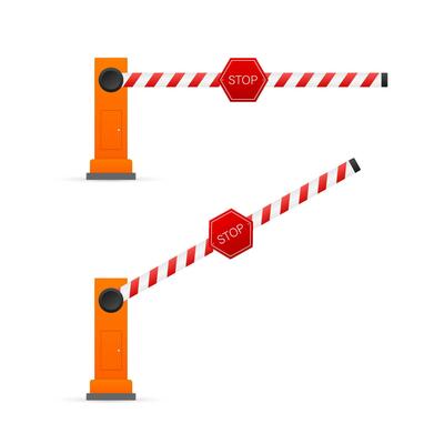 Automatic barrier to adjust the movement of cars. Vector stock illustration