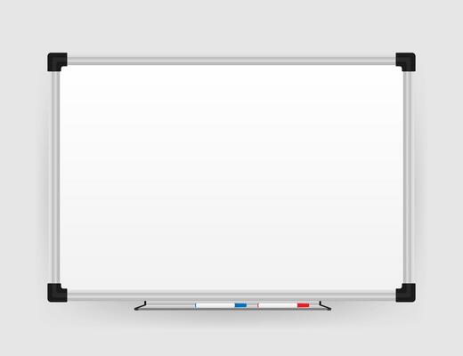 Realistic office Whiteboard. Empty whiteboard with marker pens. Vector stock illustration