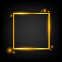 Vector golden frame with lights effects. Rectangle banner. Glowing magic frame. Vector stock illustration.