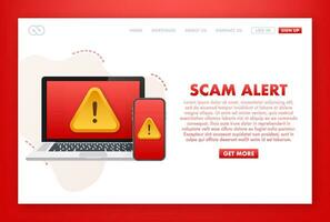 Scam alert. Hacker attack and web security vector concept, phishing scam. Network and internet security. Vector illustration