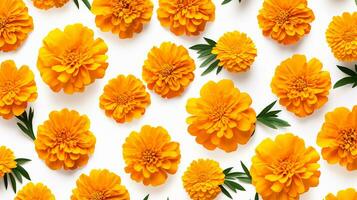 Marigold flower patterned background. Flower texture background. Generative AI photo