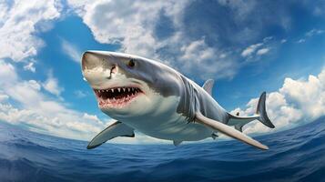 Photo of a Shark under Blue Sky. Generative AI