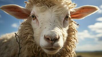 Close-up photo of a Sheep looking any direction. Generative AI