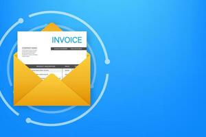 Invoice icon vector. Email message received with bill document, flat style open envelope with invoice paper blank vector