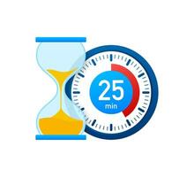 The 25 minutes, stopwatch vector icon. Stopwatch icon in flat style, timer on on color background. Vector illustration