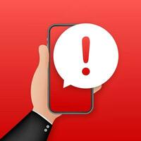 Alert message mobile notification. Danger error alerts, smartphone virus problem or insecure messaging spam problems notifications. Vector stock illustration