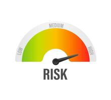 Risk icon on speedometer. High risk meter. Vector stock illustration.