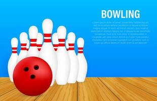 Bowling poster. Bowling game leisure concept. Vector stock illustration