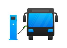 Electric city bus. Electric bus charging. EV icon. Vector stock illustration