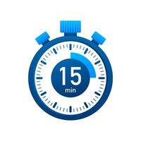 The 15 minutes, stopwatch vector icon. Stopwatch icon in flat style, timer on on color background. Vector illustration