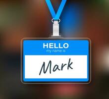 Blue Hello my name is label sticker on white background. Vector stock illustration.