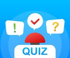 Quiz logo with speech bubble symbols, concept of questionnaire show sing, quiz button. Vector illustration.