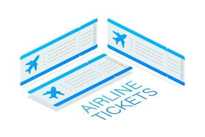 Airline tickets or boarding pass inside of special service envelope. Isometric view. Vector stock illustration