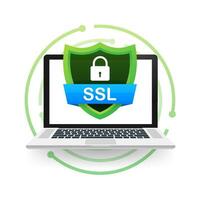 Secure connection icon vector illustration isolated on white background, flat style secured ssl shield symbols