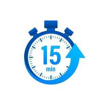 The 15 minutes, stopwatch vector icon. Stopwatch icon in flat style, timer on on color background. Vector illustration