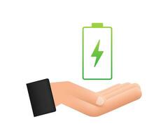 Charging battery with hands. Set of battery charge level indicators. Vector illustration