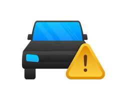Car and warning sign, alert and caution. Vector stock illustration
