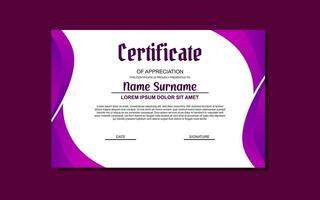 a certificate template with a purple background and a gold medal vector